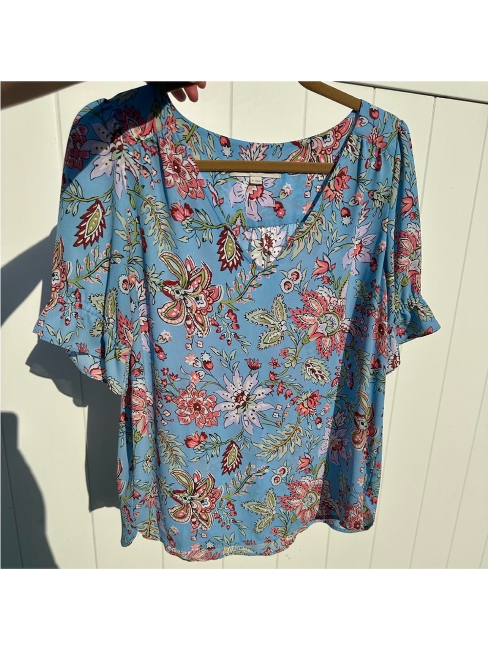 Floral Blue Scoop Neck Women's Top